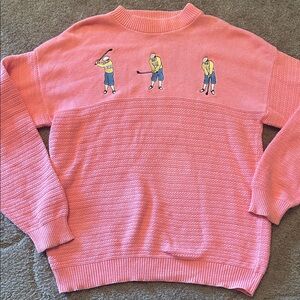 Vintage Sutter & Grant Pink Sweater with Golfers Embroidery sz L
